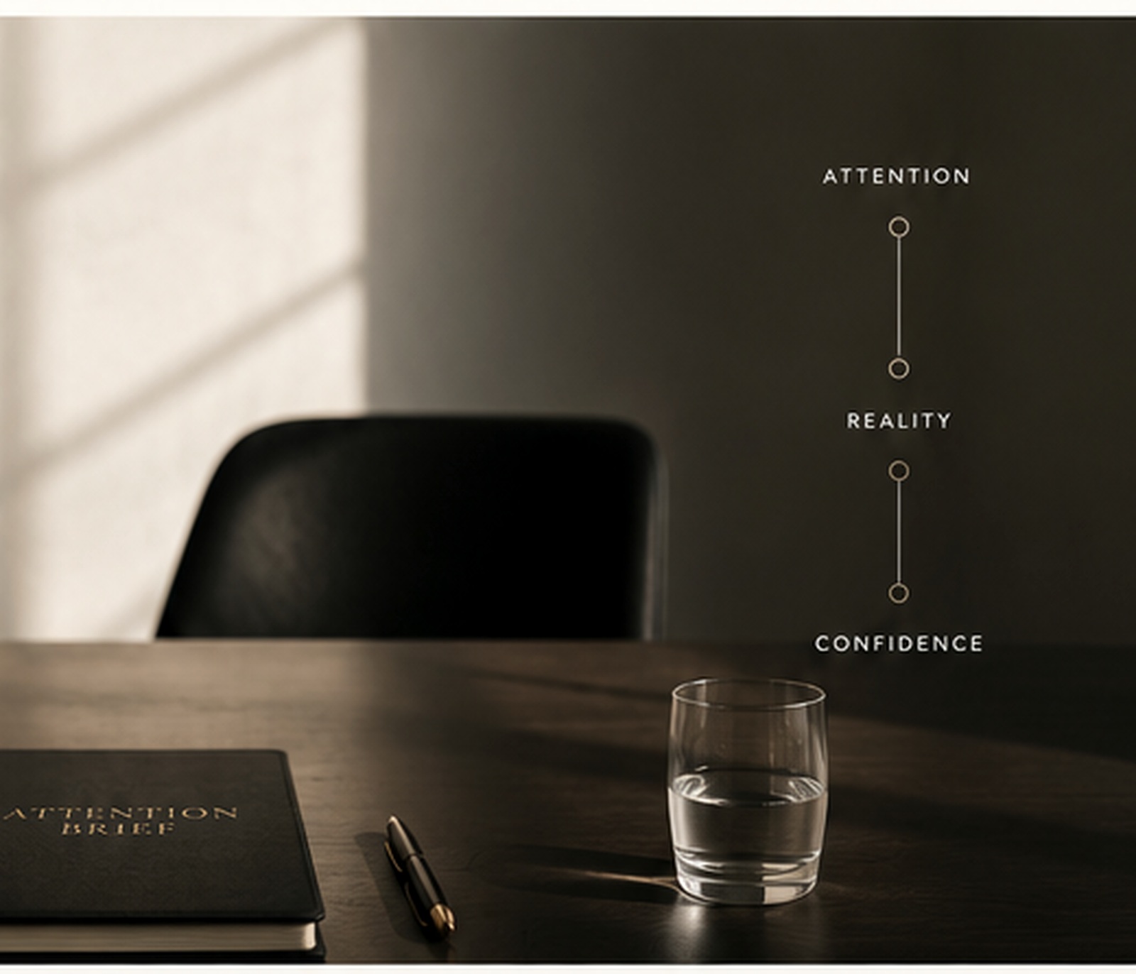 An empty executive chair at a quiet boardroom table